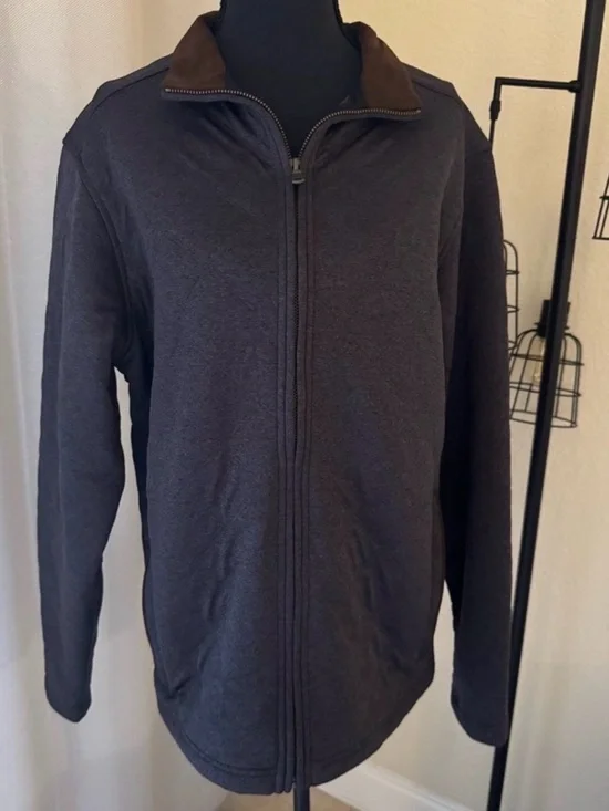 Cremieux Full Zip Jacket Suede Collar Gray Men’s Small Lightweight - Picture 2 of 9